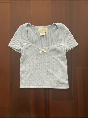 The Prairie Light Blue Knit Square-Neck Crop Top